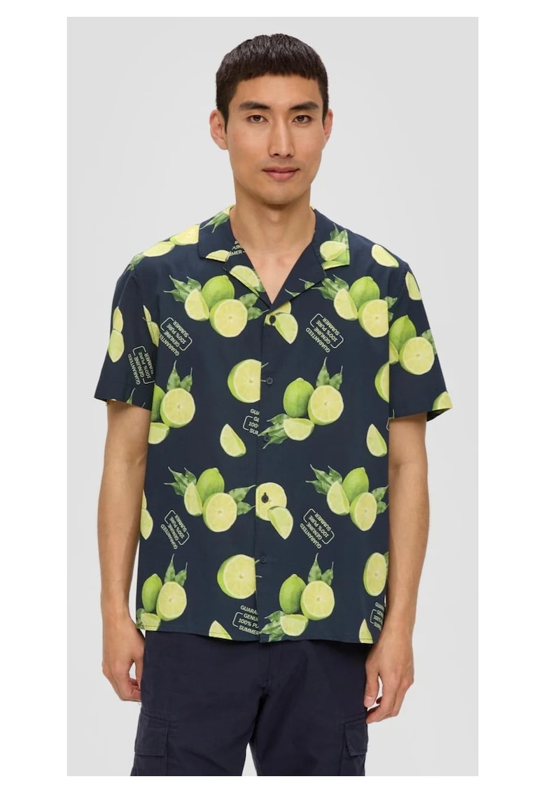 Camasa barbati cu maneca scurta - imprimeu cu lime - Regular fit - Verde/Galben/Bleumarin inchis
