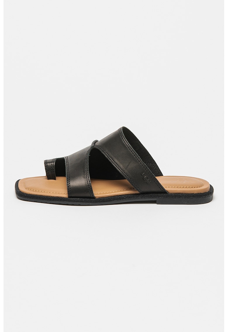 Papuci din piele cu bareta pentru deget - Negru