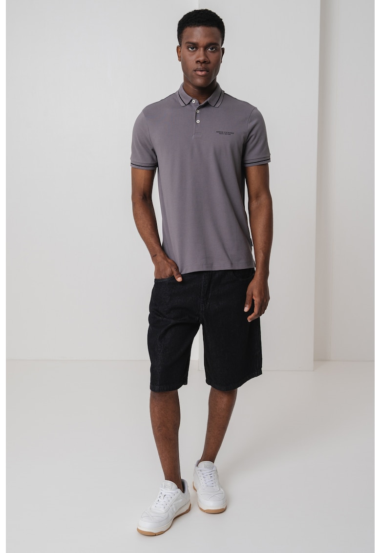 Tricou polo cu detalii contrastante - Gri