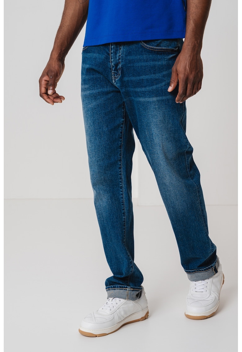 Blugi relaxed fit cu model uni - Albastru melange