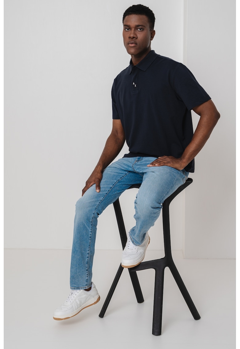 Tricou polo cu detalii cu monograma - Albastru ultramarin