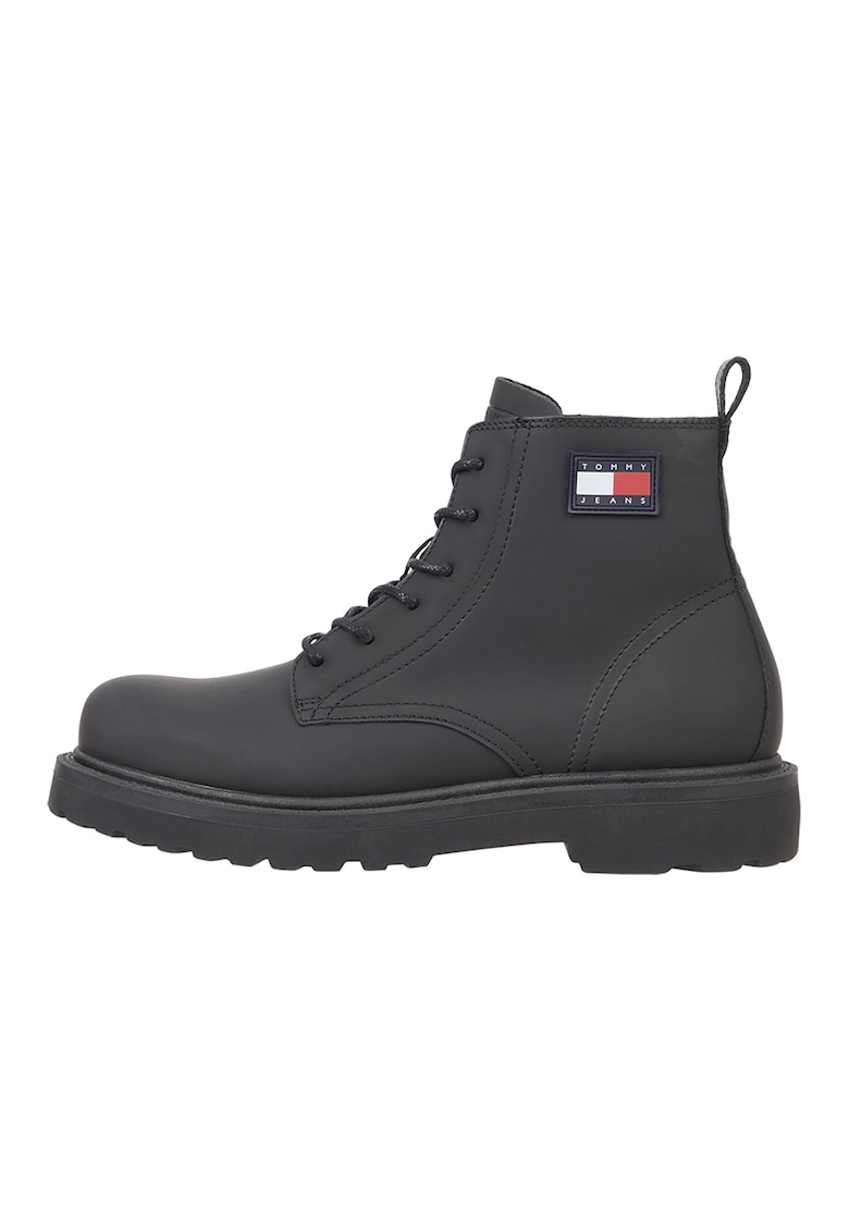 Ghete de piele cu aplicatie logo - Negru