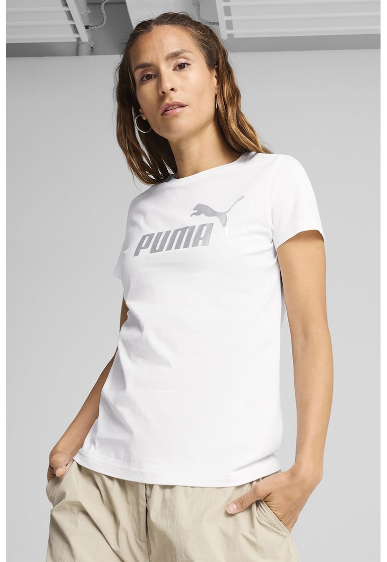 Tricou din bumbac cu imprimeu logo - Alb optic/Argintiu