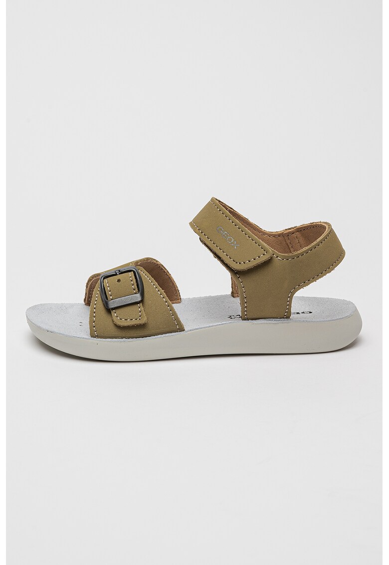 Sandale din piele nabuc cu segment cu inchidere velcro - Kaki