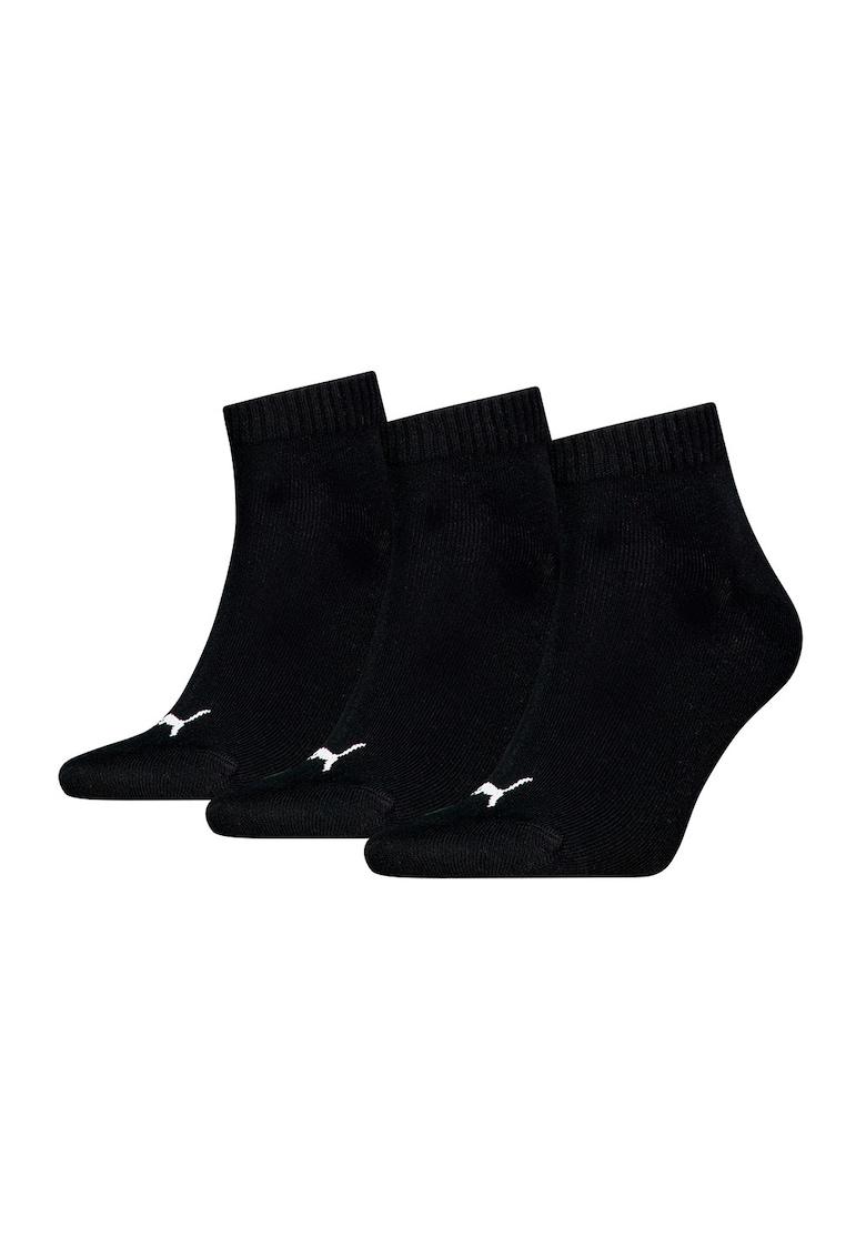 Set de 3 perechi de sosete scurte unisex cu detalii logo - Alb/Negru