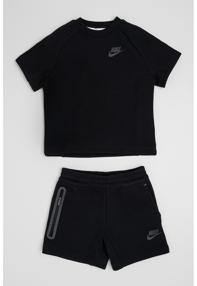 Set de tricou din amestec de bumbac si pantaloni scurti cu detalii logo - Negru