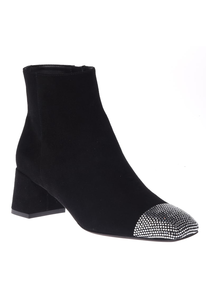 Botine din piele intoarsa cu strasuri - Negru