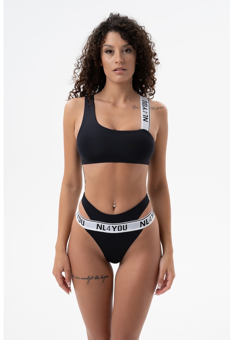 Costum de baie din doua piese cu imprimeu logo - Negru stins
