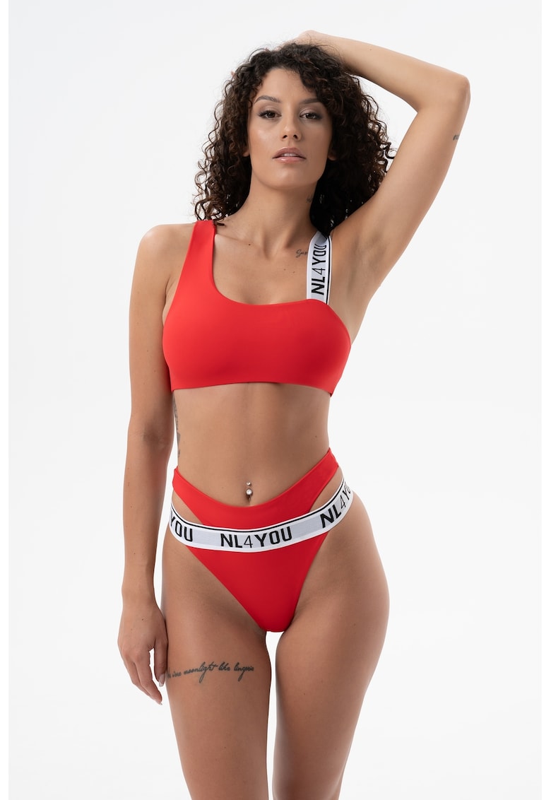 Costum de baie din doua piese cu logo - Caramiziu