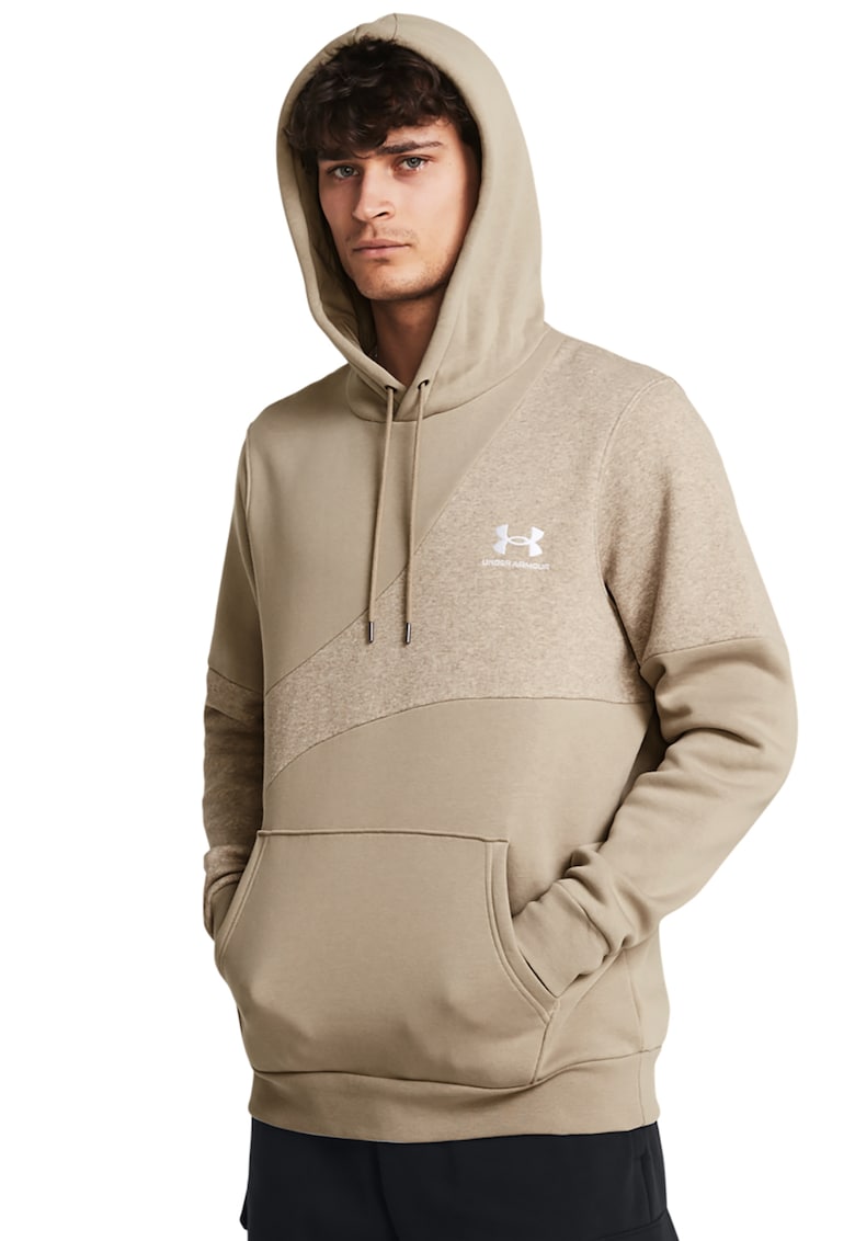 Hanorac cu buzunar kangaroo - pentru fitness Essential FLC Blocked - Alb/Kaki