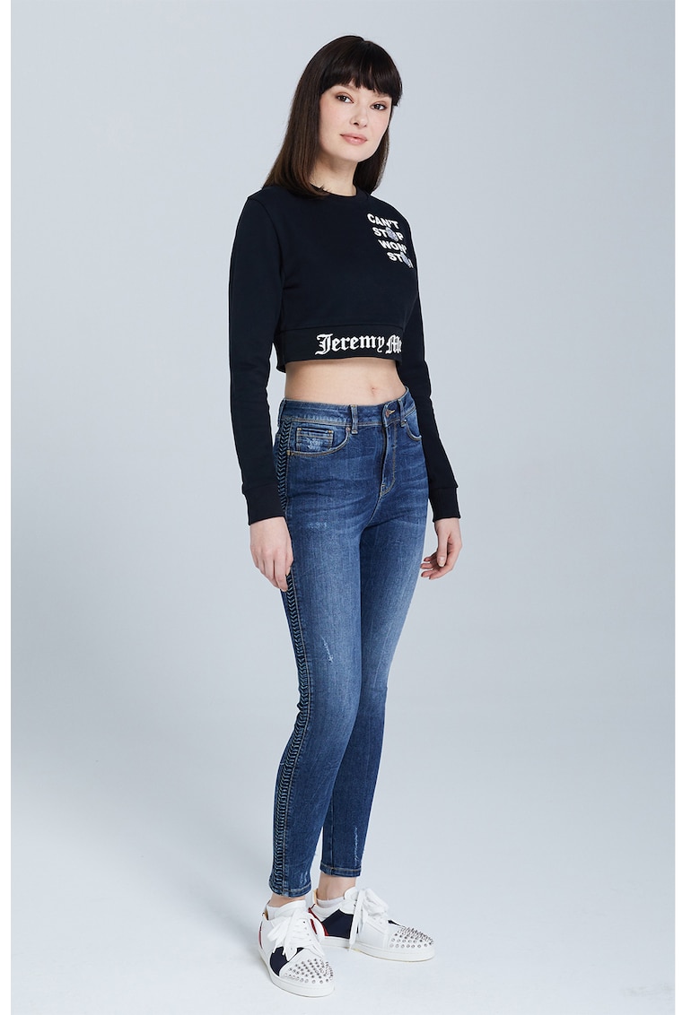 Bluza crop de trening din bumbac organic - Alb/Negru