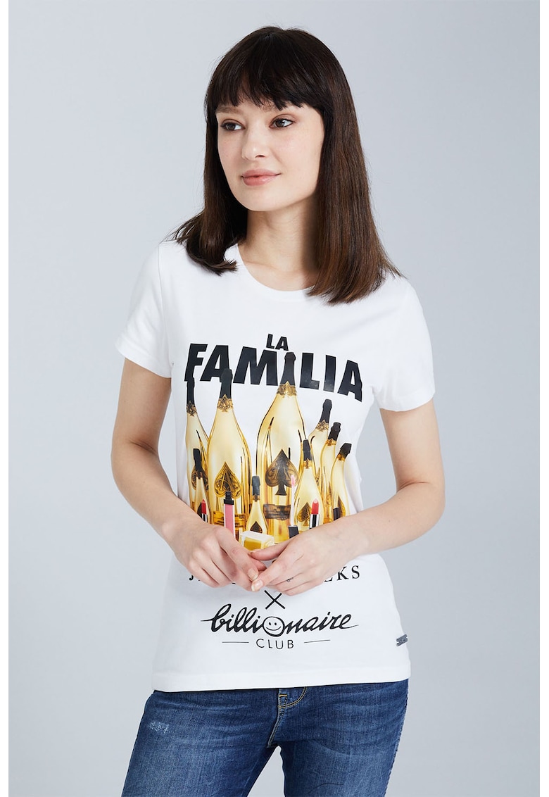 Tricou din amestec de bumbac organic cu imprimeu grafic - Alb/Negru/Galben pal