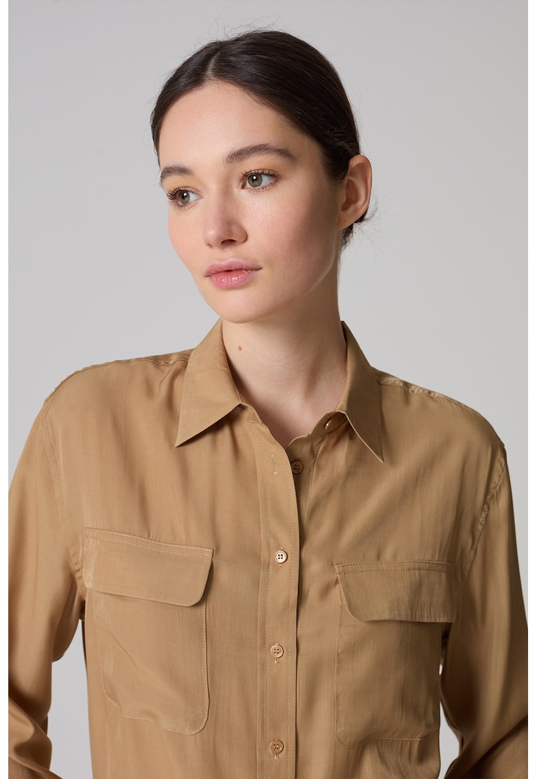 Camasa relaxed fit de satin - Maro nisip