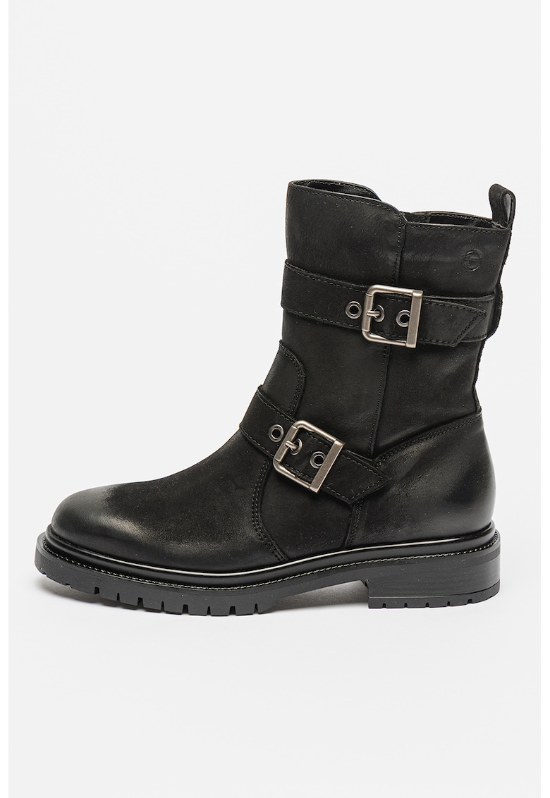 Ghete biker din piele - Negru