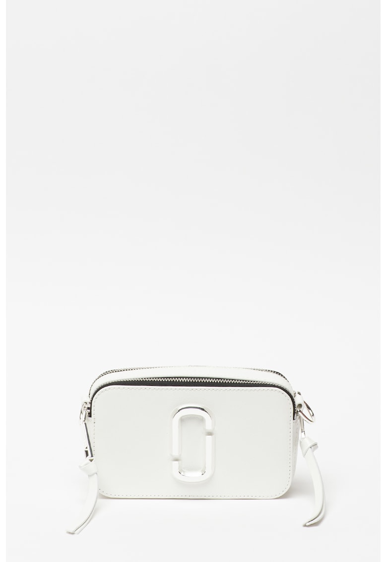 Geanta crossbody de piele Snapshot - Alb optic/Argintiu