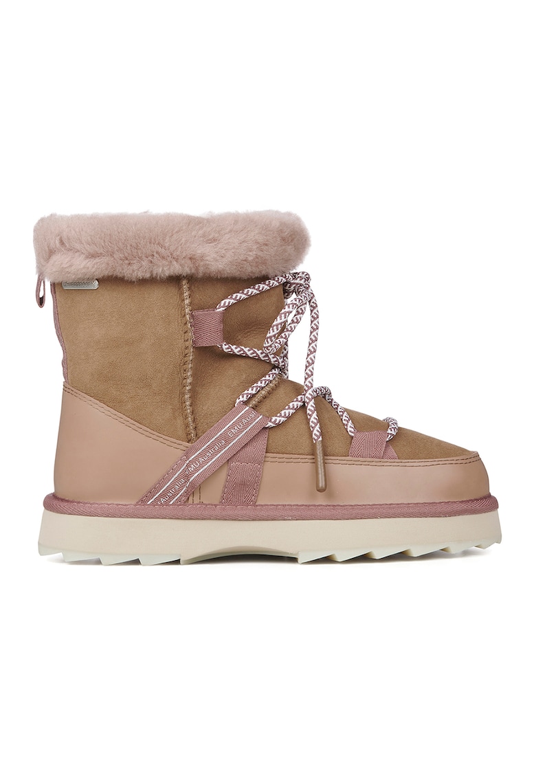 Ghete de piele intoarsa cu fermoar si sireturi Blurred - Maro camel