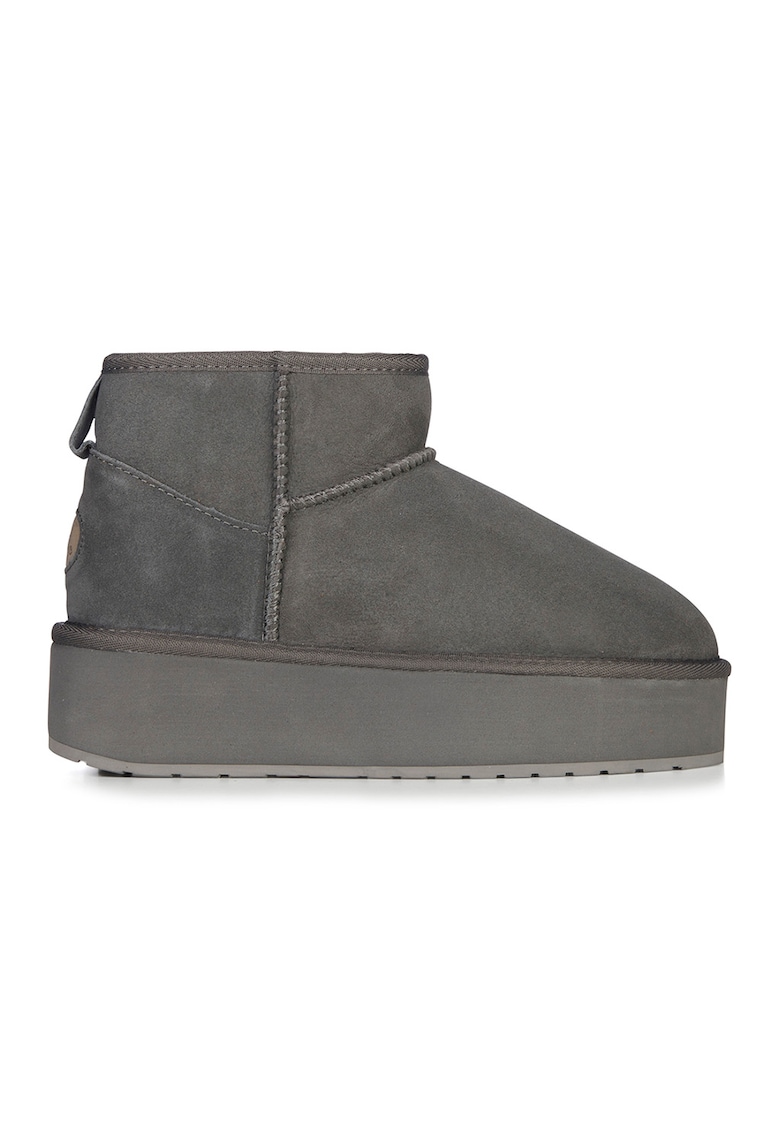 Ghete flatform de piele intoarsa - fara inchidere Stinger - Gri carbune
