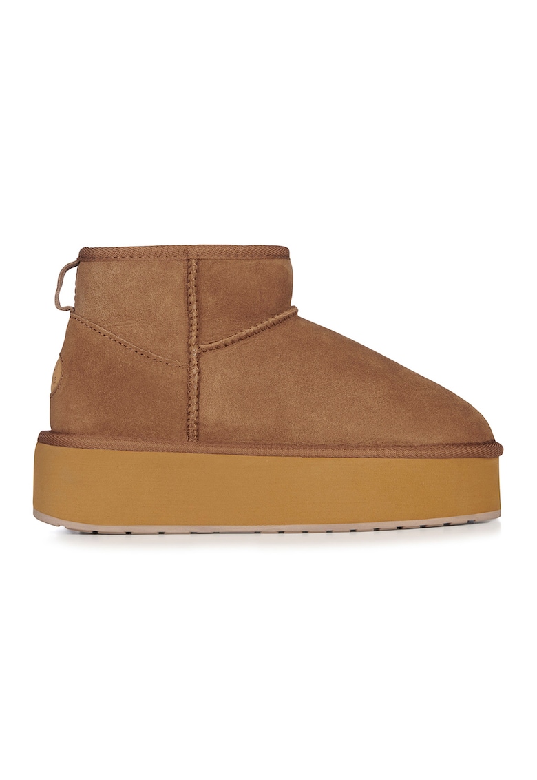 Cizme flatform de piele intoarsa - fara inchidere Stinger - Maro camel