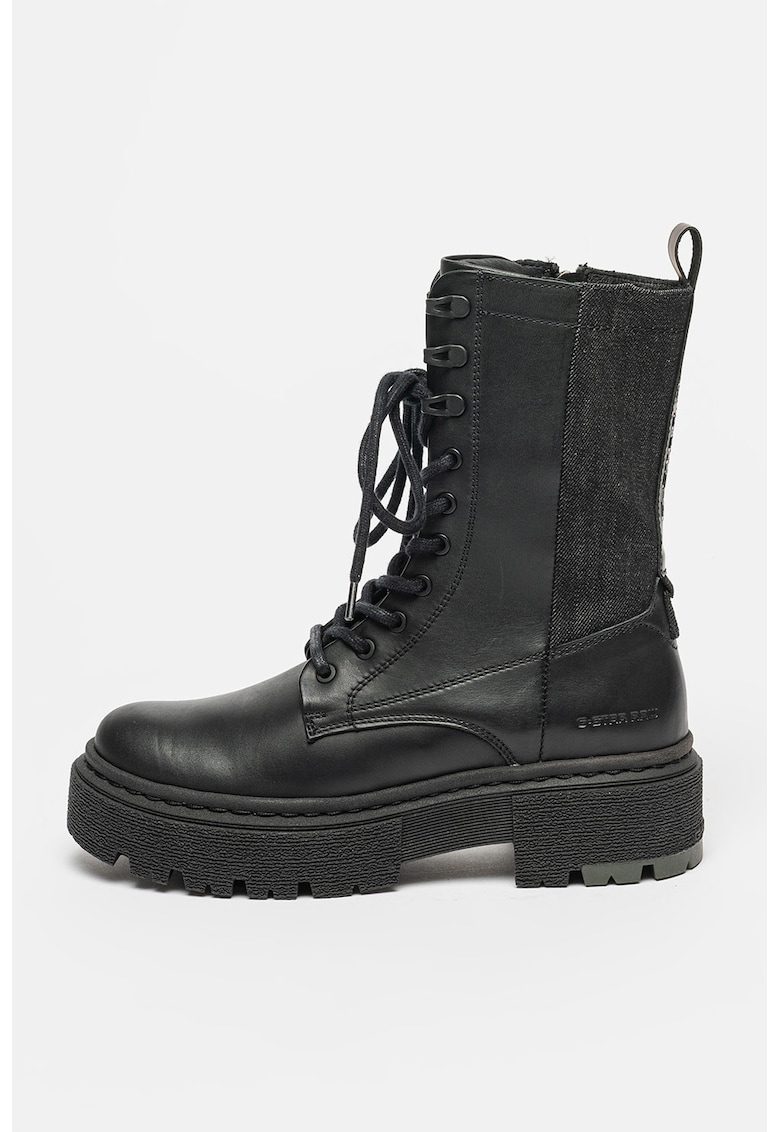 Bocanci din piele si denim Kafey - Negru