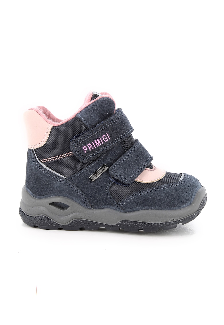 Ghete de piele intoarsa cu benzi velcro - Roz pal/Bleumarin