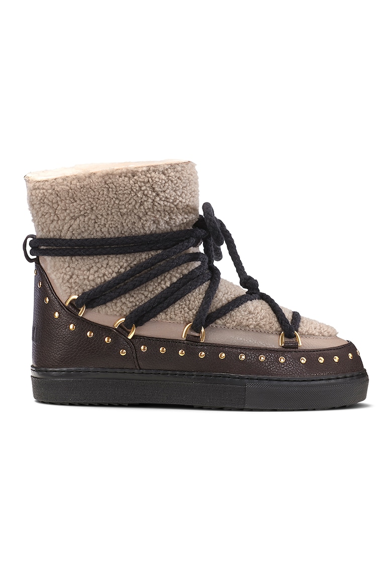 Ghete slip-on de piele cu logo brodat - Maro taupe