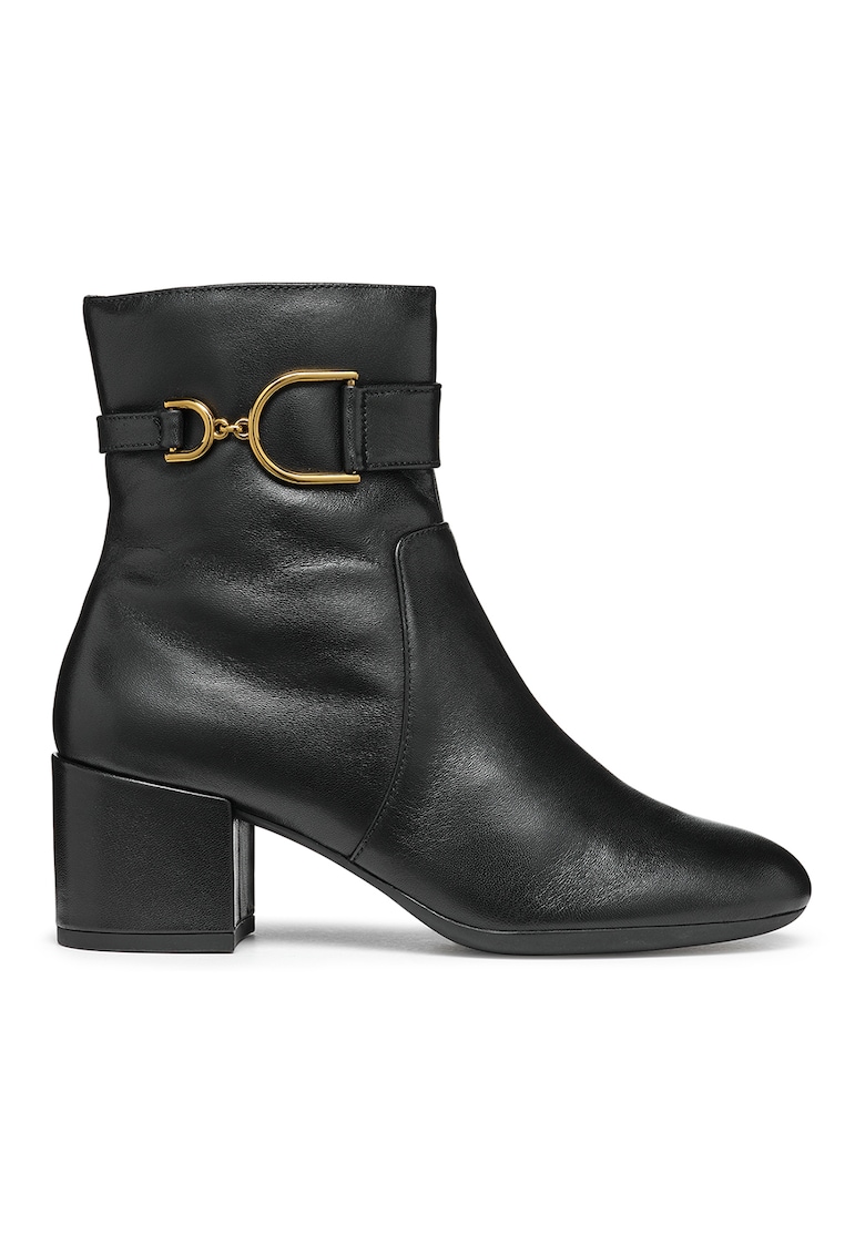 Botine din piele cu toc masiv - Negru/Roz pastel