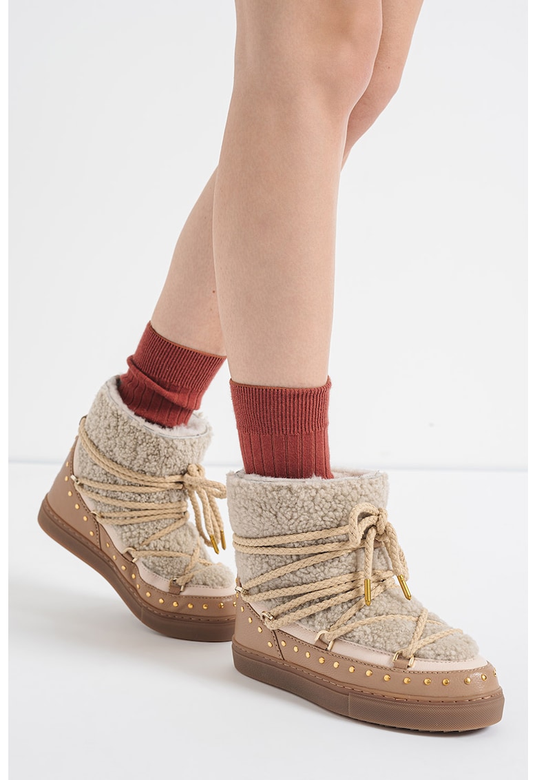 Ghete slip-on de piele cu logo brodat - Gri/Maro deschis