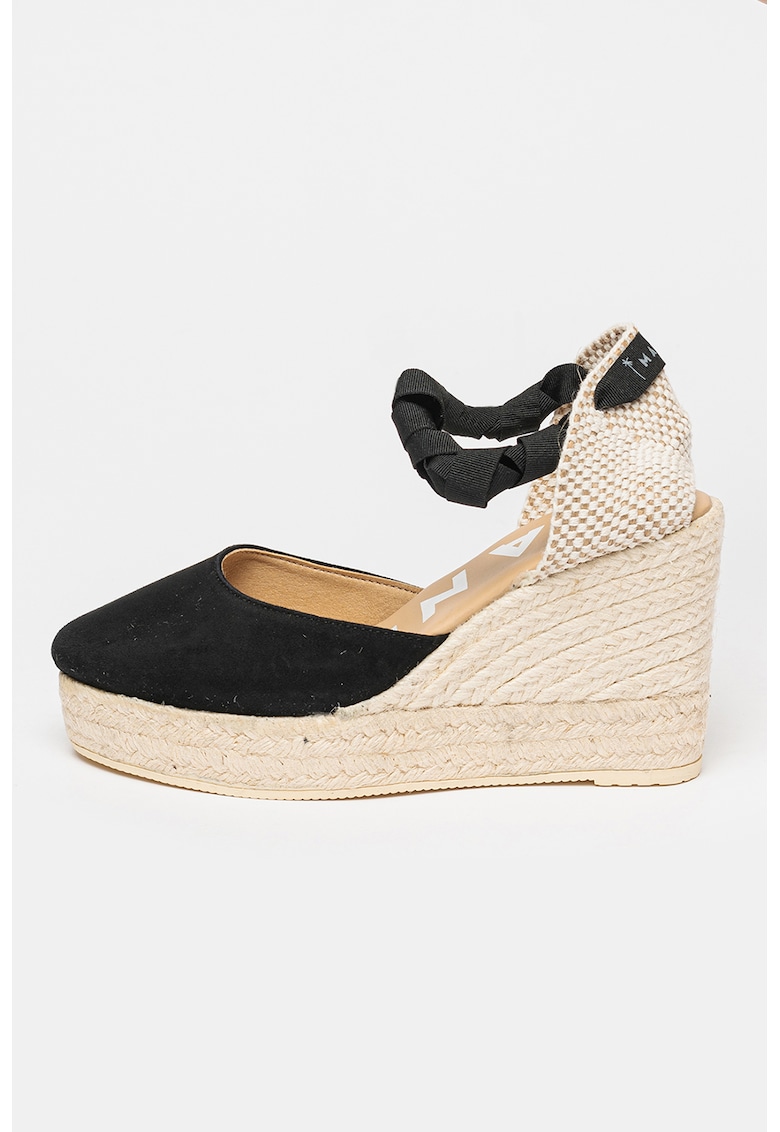 Sandale-espadrile wedge de piele intoarsa - Negru