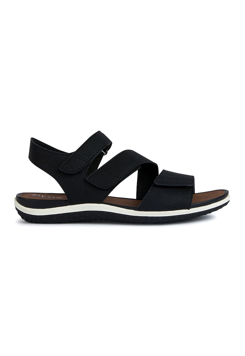 Sandale de piele ecologica cu velcro - Negru