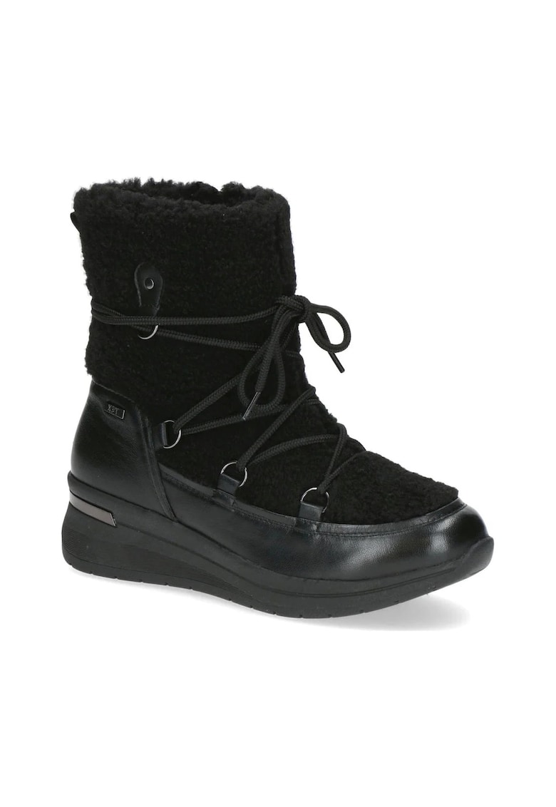Ghete dama -  casual - piele naturala si textil - negru