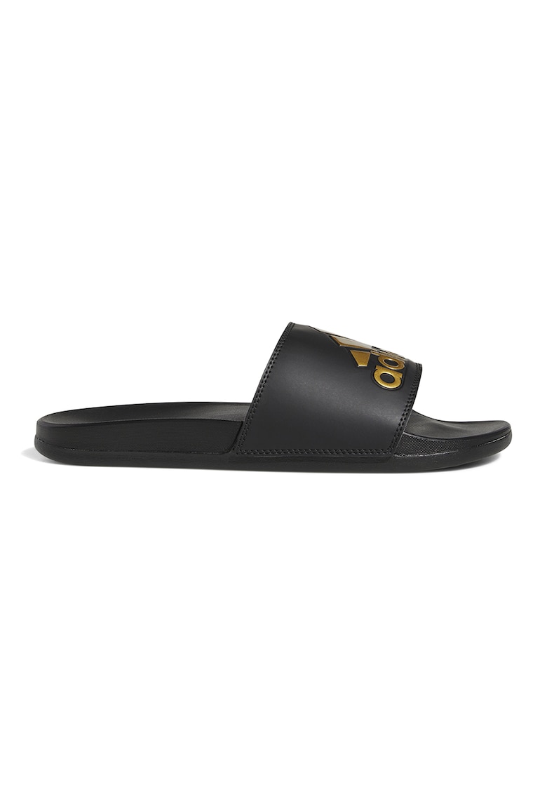Papuci din piele ecologica cu logo contrastant Adilette Comfort - Auriu/Negru