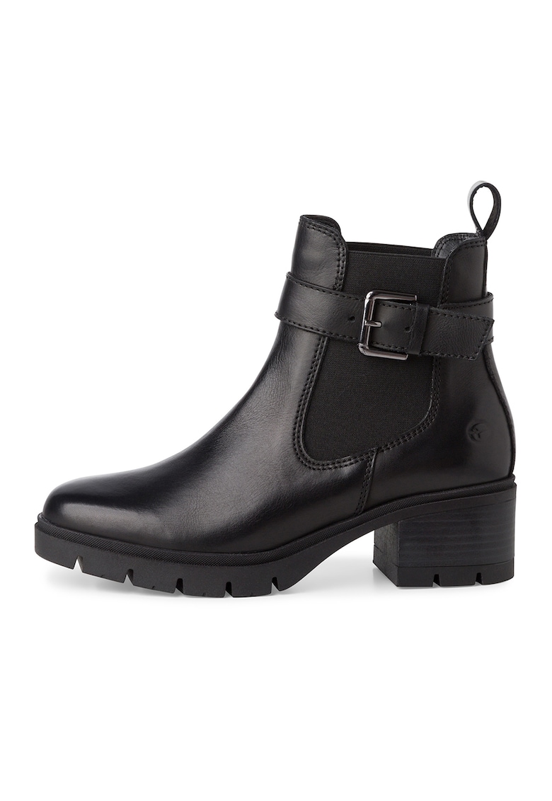 Ghete Chelsea de piele cu insertii textile - Negru