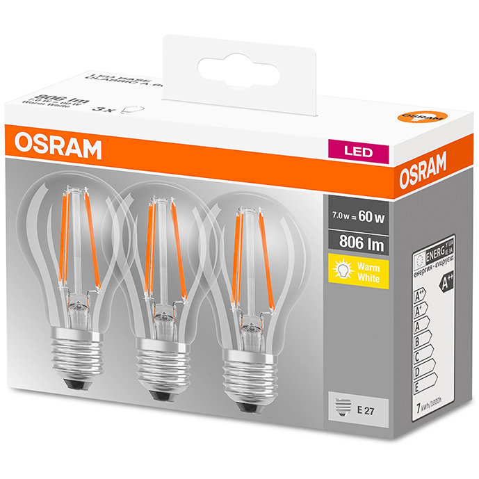 Set 3 becuri LED 7W E27 A60 2700K lumina calda 806 lumeni A++