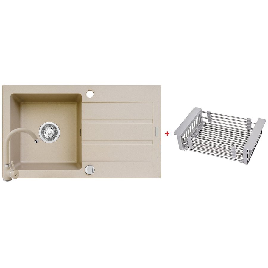 Set Chiuveta bucatarie + Baterie Bello + Cos Multifunctional Next 76x44cm 1B 1D Beige