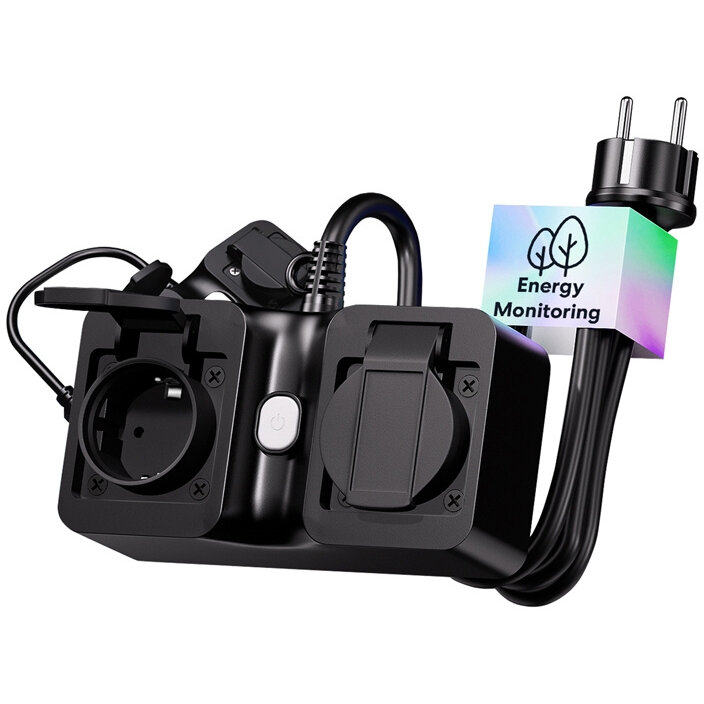 MOP320MA-EU, 2 prize, 3680W, 16A, Lungime cablu 1.5m, WiFI, IP44, Negru