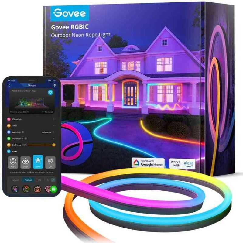 Banda LED Inteligenta Neon pentru Exterior Wi-Fi Bluetooth 72W 1130lm IP65 RGBIC 10m Negru
