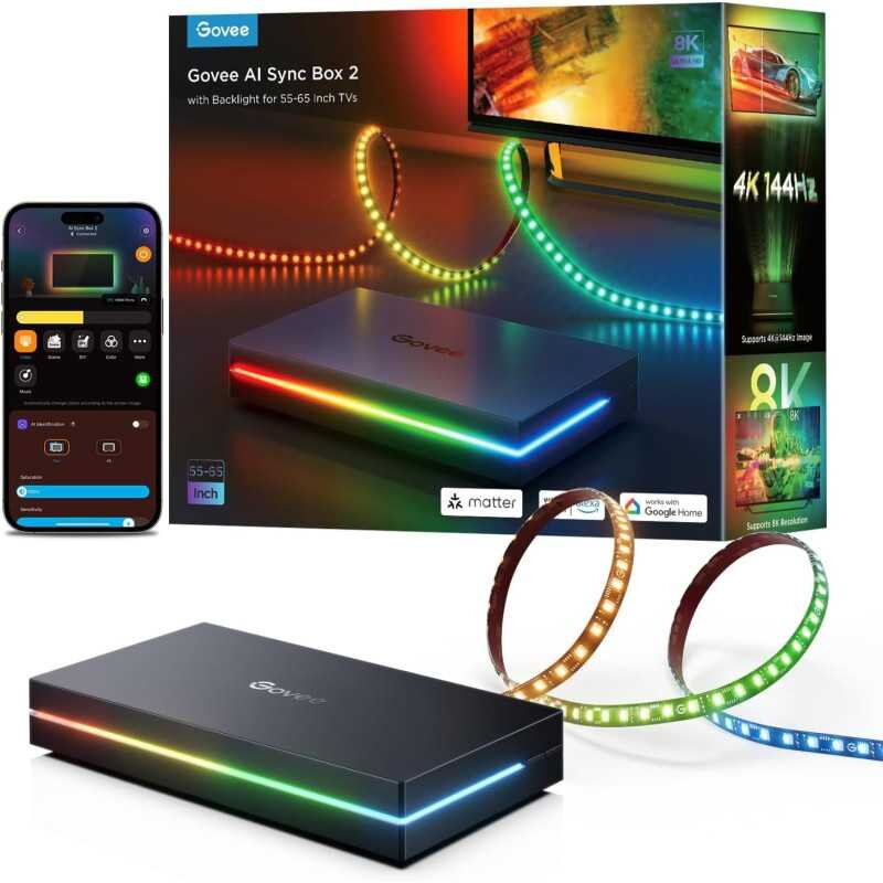 Set Iluminare LED AI Sync Box 2 RGBWIC H8604C12 HDMI 2.1 75 LED-uri Negru