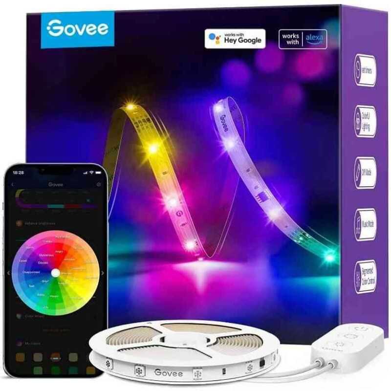 Banda LED Inteligenta RGBIC H618A Wi-Fi Bluetooth Sincronizare muzica 5m Compatibil Google Assistant & Alexa Alb