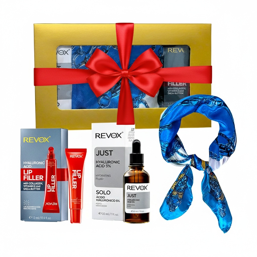 Set Elysa – Ser Revox Hyaluronic Acid 5% 30ml, Lip Filler Revox 12ml, Esarfa albastra