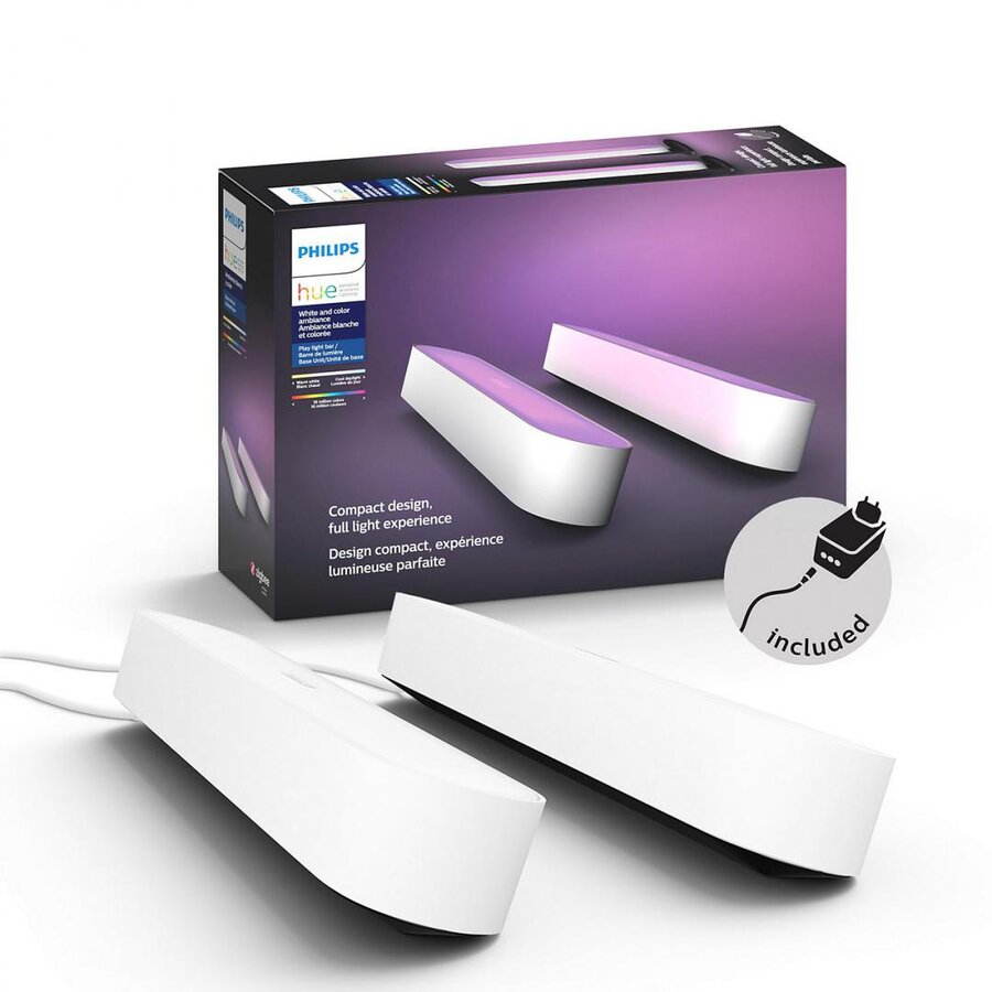 Pachet 2 lampi LED integrat Philips HUE Play, 530 lm, A+, ambianta alba si color, 25.3 cm, Alb