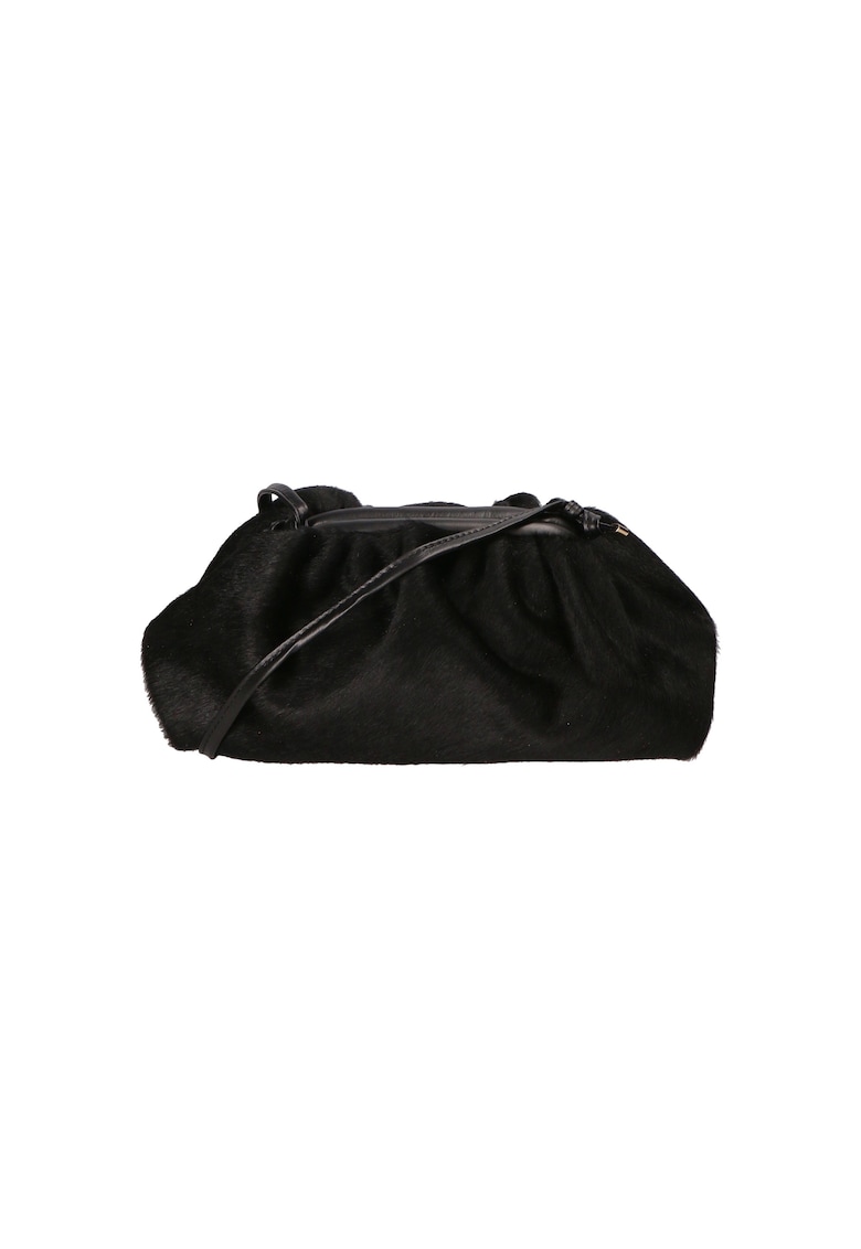 Geanta de piele cu par scurt cu bareta 23931 - Negru