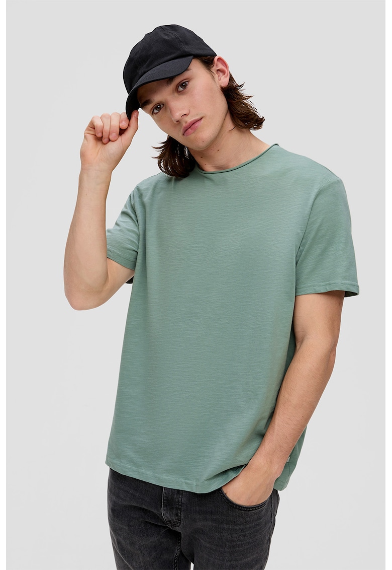Tricou regular fit cu decolteu la baza gatului si terminatie plisata - Kaki