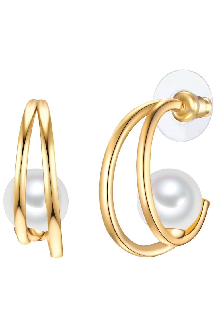 Cercei semirotunzi - de aur de 14K filat - cu perle - Auriu