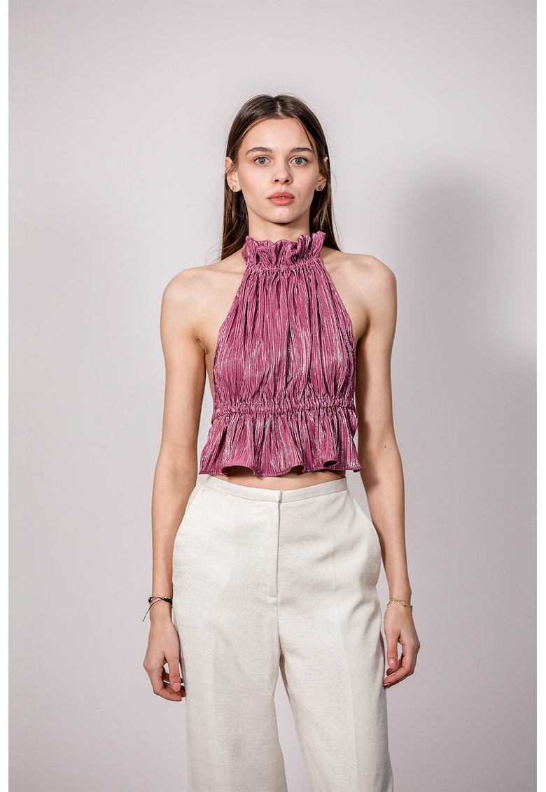 Top crop cu model halter - Roz zmeuriu