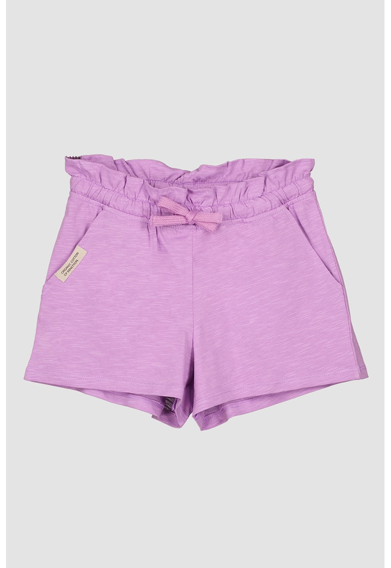 Pantaloni scurti de bumbac cu talie inalta si buzunare oblice - Lila