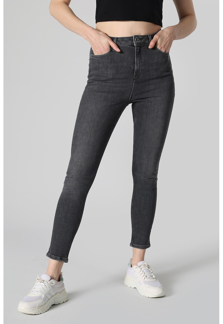 Blugi slim fit cu talie inalta - Gri antracit