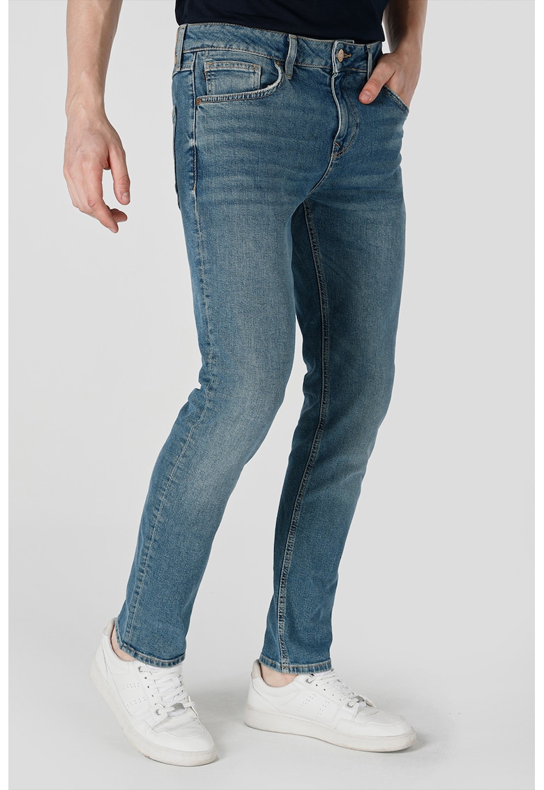 Blugi slim fit cu talie medie - Albastru inchis