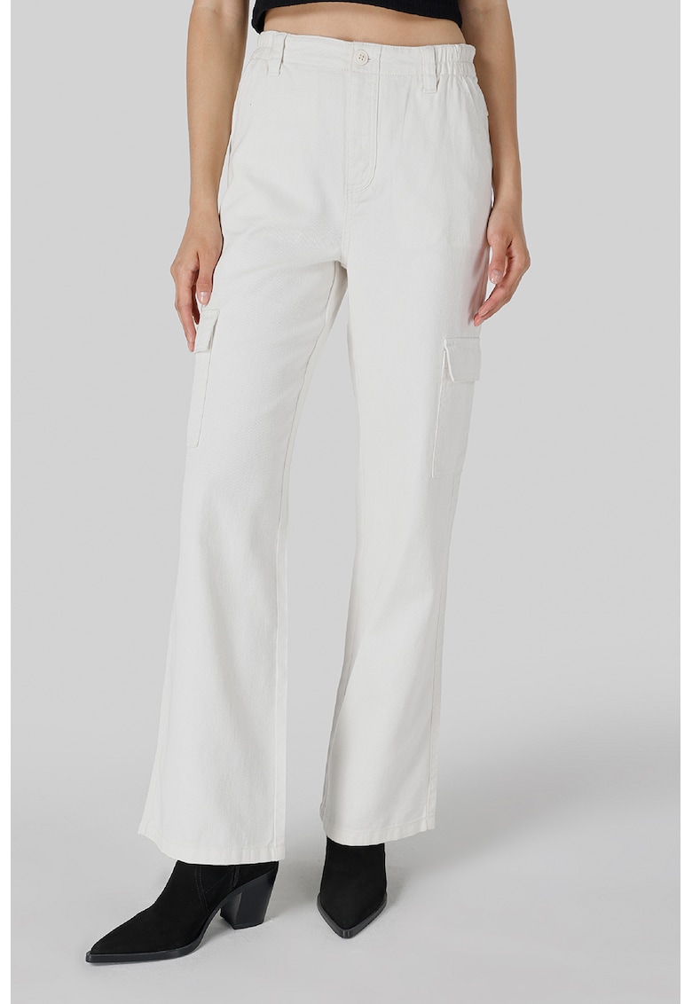 Pantaloni cargo drepti cu talie inalta - Alb murdar