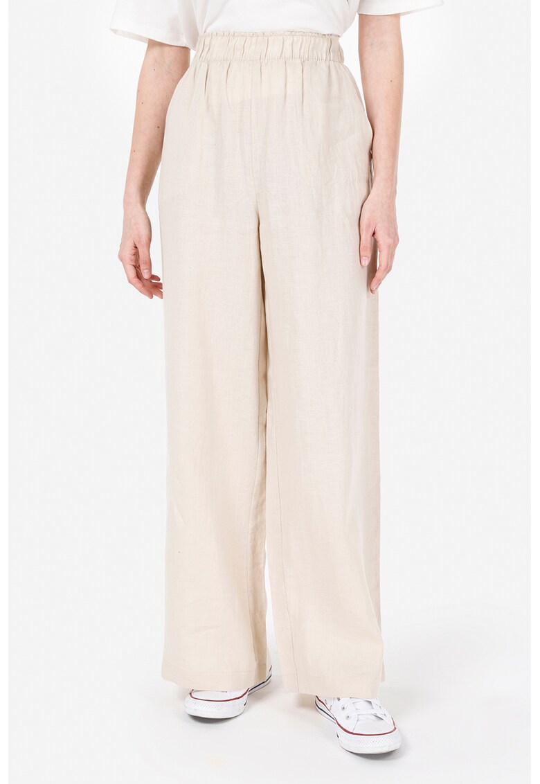 Pantaloni ampli cu talie elastica - Bej deschis