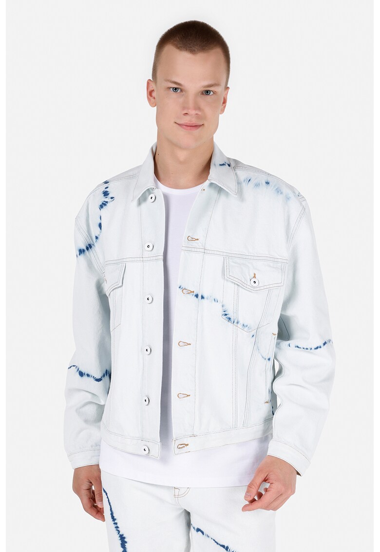 Jacheta din denim cu imprimeu tie-dye - Albastru glaciar